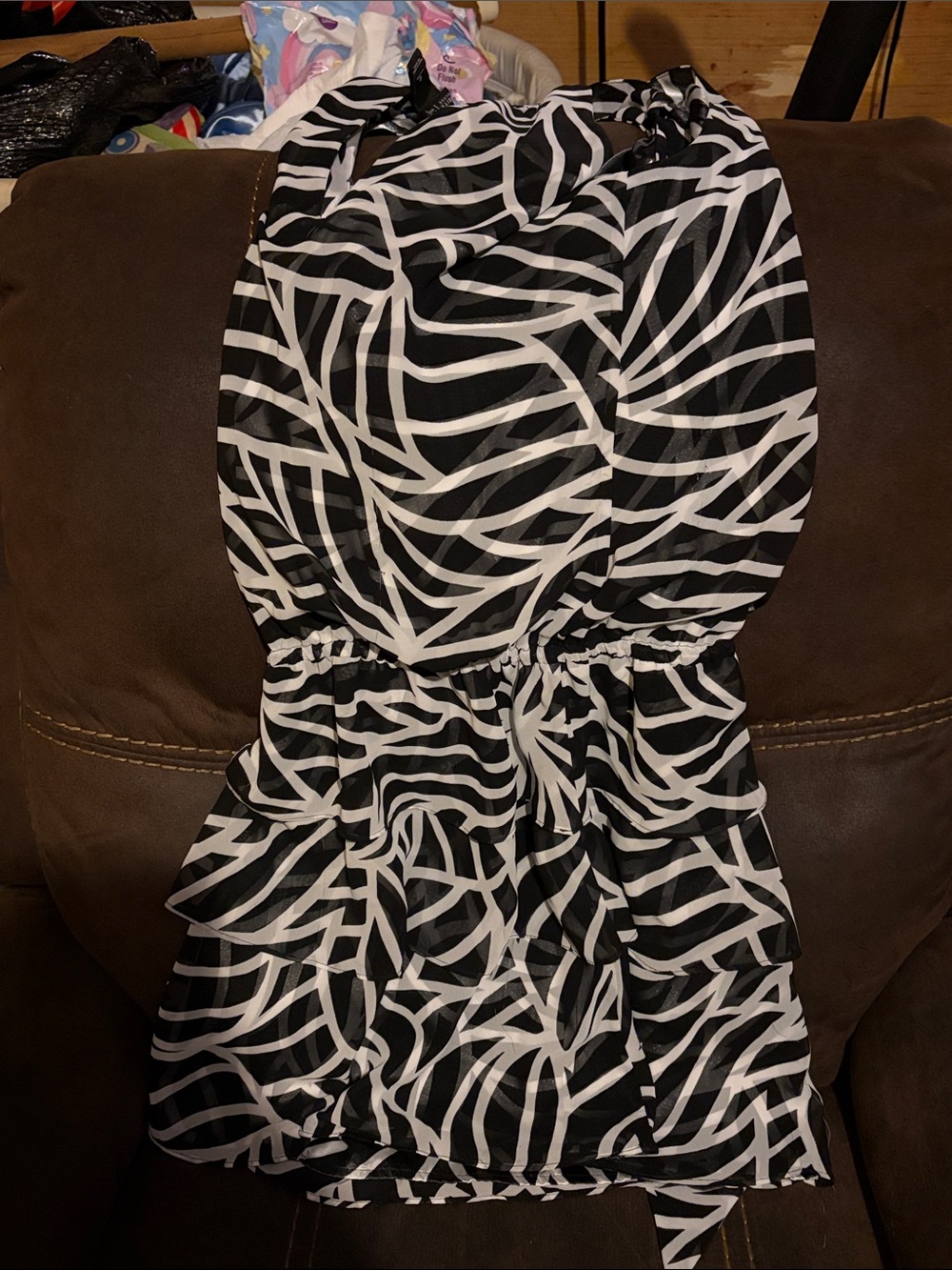 White House Black Market Black and White Strapless Patterned Dress